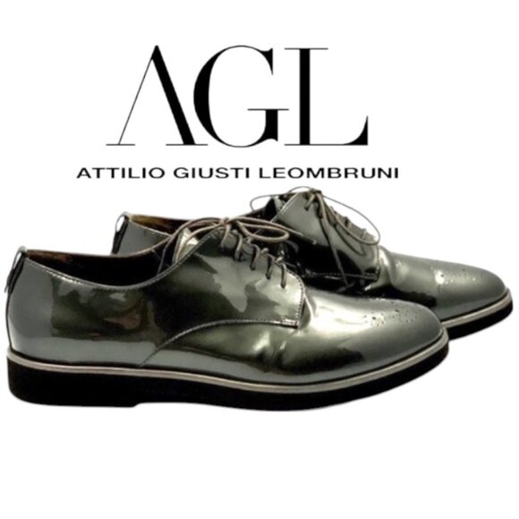 AGL Attilio Giusti Leombruni Women's Oxford Shoes Gray Patent Leather 9.5 - Picture 1 of 14